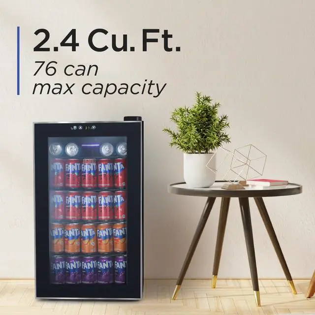 Alt view image 2 of 7 - 2.4 Cu. Ft. Beverage Cooler, BDB26HB | Beverage Fridge with Double Pane Glass Door, Drink Fridge with 76-Can Capacity for Home Bar, Home Office and More