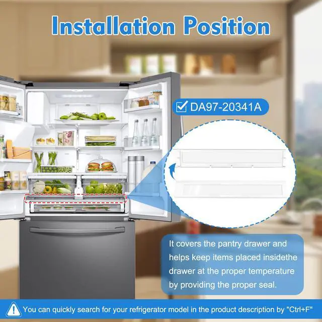 Alt view image 2 of 7 - DA97-20341A, DA97-06327A Pantry Drawer Door Cover Compatible with samsung RF28R6241SR, RF28R6221SR, RF28R6202WW, etc Refrigerators, Part Number: AP6974930, PS12739941, EAP12739941, DA63-09606AX001