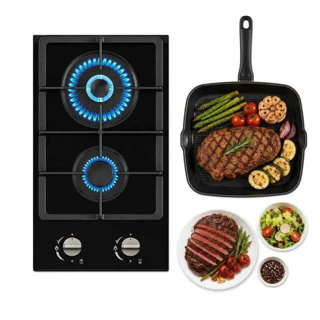 Main image of 12-Inch Gas Cooktop, 2 Burner Drop-In Propane Stove Top, 14,600 BTU NG/LPG Dual Fuel Stainless Steel RV Cooktop with Auto-Shutoff Protection for Tiny Homes, Apartments & Campers