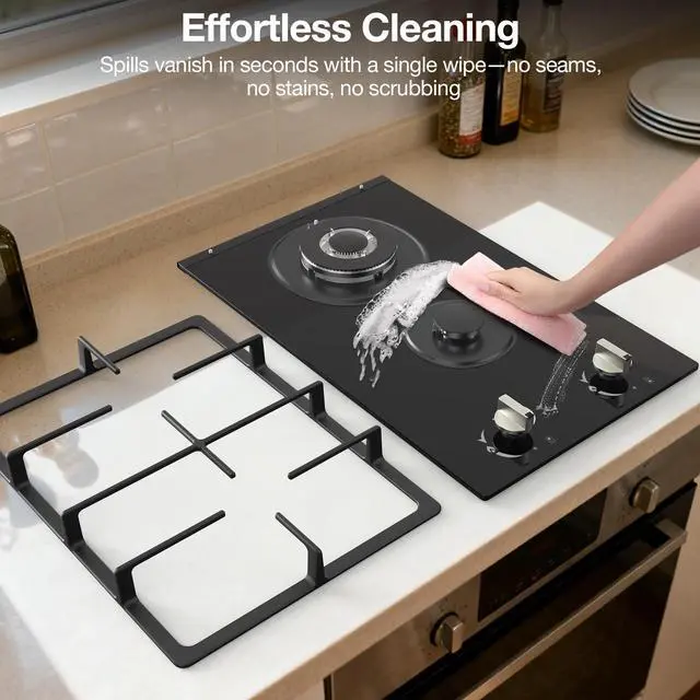 Alt view image 6 of 7 - 12-Inch Gas Cooktop, 2 Burner Drop-In Propane Stove Top, 14,600 BTU NG/LPG Dual Fuel Stainless Steel RV Cooktop with Auto-Shutoff Protection for Tiny Homes, Apartments & Campers