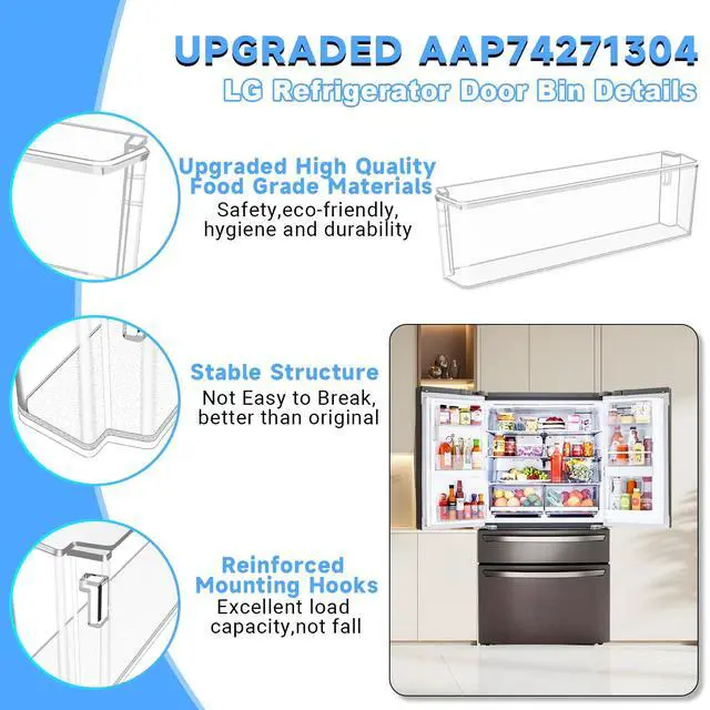 Alt view image 3 of 7 - UPGRADED AAP74271304 Refrigerator Door Bin Compatible with LG Refrigerator Door Shelf Parts AAP74271304 LRMDS3006S LRMVC2306D LRMDC2306D LRMDC2306S LG Fridge Door Basket Replacement Door Shelves