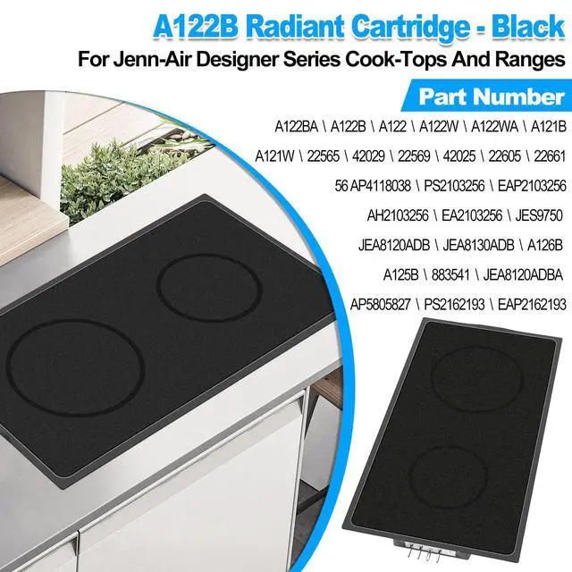 Alt view image 2 of 7 - Upgraded A122B Radiant Cartridge Compatible with Jenn Air Cooktop Replacement Parts Black Jenn-Air Radiant Cartridge JEA8120ADB A122BA Electric Slide-In Range Burners Whirlpool Jennair Cooktop Parts