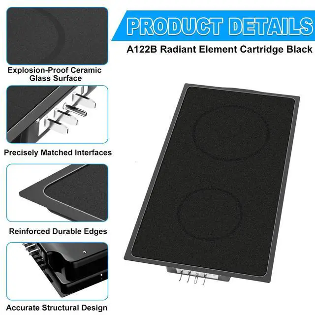 Alt view image 4 of 7 - Upgraded A122B Radiant Cartridge Compatible with Jenn Air Cooktop Replacement Parts Black Jenn-Air Radiant Cartridge JEA8120ADB A122BA Electric Slide-In Range Burners Whirlpool Jennair Cooktop Parts