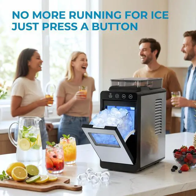 Alt view image 2 of 7 - Countertop Ice Maker with 2L Dual Water Tank, 8 Bullet Ice Fast in 6 Mins, 26 lbs/Day, 2 Ice Sizes, Self-Cleaning Mode,Compact Portable Ice Machine for Home and RV, Stainless Steel