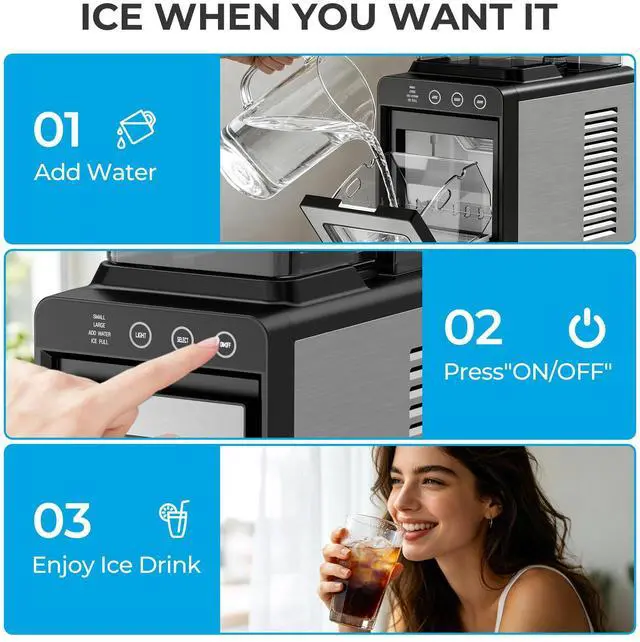 Alt view image 4 of 7 - Countertop Ice Maker with 2L Dual Water Tank, 8 Bullet Ice Fast in 6 Mins, 26 lbs/Day, 2 Ice Sizes, Self-Cleaning Mode,Compact Portable Ice Machine for Home and RV, Stainless Steel