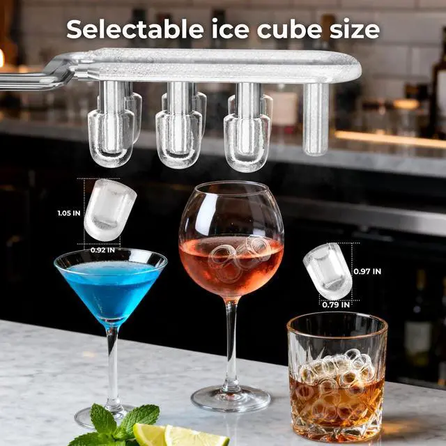 Alt view image 5 of 7 - Countertop Ice Maker with 2L Dual Water Tank, 8 Bullet Ice Fast in 6 Mins, 26 lbs/Day, 2 Ice Sizes, Self-Cleaning Mode,Compact Portable Ice Machine for Home and RV, Stainless Steel