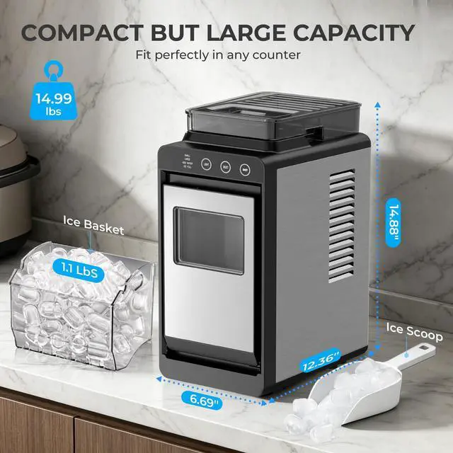 Alt view image 6 of 7 - Countertop Ice Maker with 2L Dual Water Tank, 8 Bullet Ice Fast in 6 Mins, 26 lbs/Day, 2 Ice Sizes, Self-Cleaning Mode,Compact Portable Ice Machine for Home and RV, Stainless Steel
