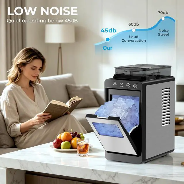 Alt view image 7 of 7 - Countertop Ice Maker with 2L Dual Water Tank, 8 Bullet Ice Fast in 6 Mins, 26 lbs/Day, 2 Ice Sizes, Self-Cleaning Mode,Compact Portable Ice Machine for Home and RV, Stainless Steel