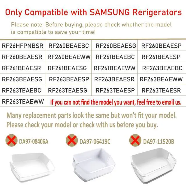 Alt view image 2 of 6 - DA97-12650A Compatible with Samsung RF263BEAESG AA RF263TEAESG RF263TEAESR RF263BEAESR RF261BEAESR RF260BEAESR Refrigerator Door Shelf Bin, 2 Pack Right Side Basket Replacement Replace AP5620330