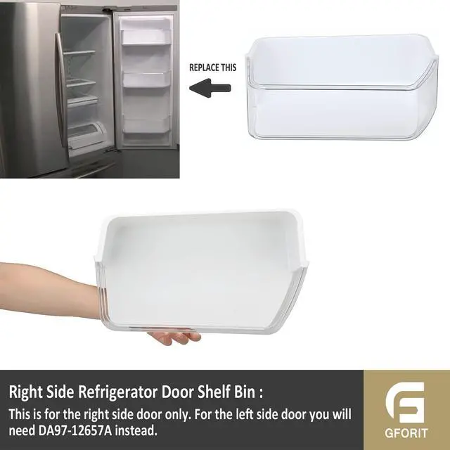 Alt view image 5 of 6 - DA97-12650A Compatible with Samsung RF263BEAESG AA RF263TEAESG RF263TEAESR RF263BEAESR RF261BEAESR RF260BEAESR Refrigerator Door Shelf Bin, 2 Pack Right Side Basket Replacement Replace AP5620330