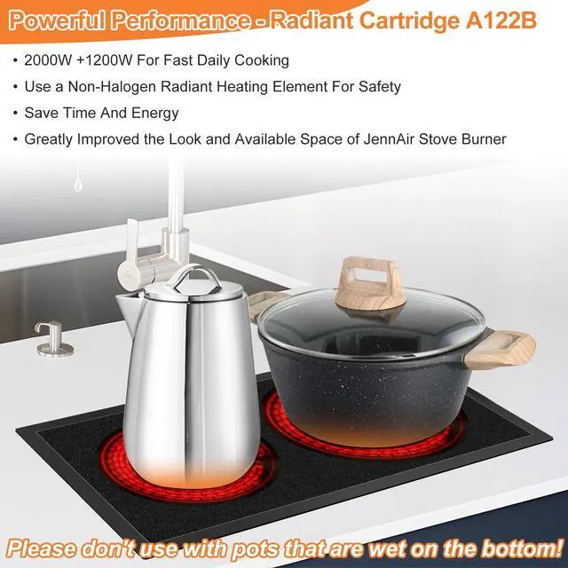 Alt view image 7 of 7 - Upgraded A122B Radiant Cartridge Compatible with Jenn Air Cooktop Replacement Parts, A122BA Glass Cooktop Replacement Burner For Jenn-Air Range/Cooktop Cartridge Black With Ceran Glass-Ceramic Surface