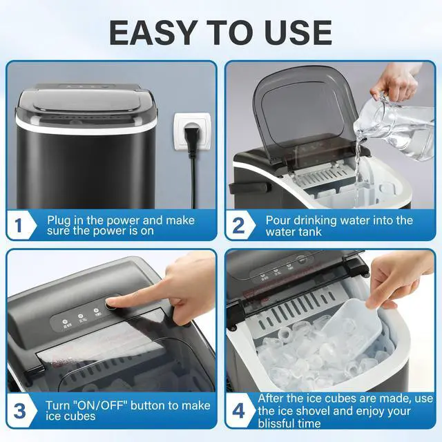 Alt view image 6 of 7 - Ice Maker for Countertop, Self-Cleaning, Portable Ice Machine with Scoop and Basket, 26lbs Ice/24Hrs, 6 Mins 9 Bullet Ice, 13.7lbs, for Home Kitchen Office, Black