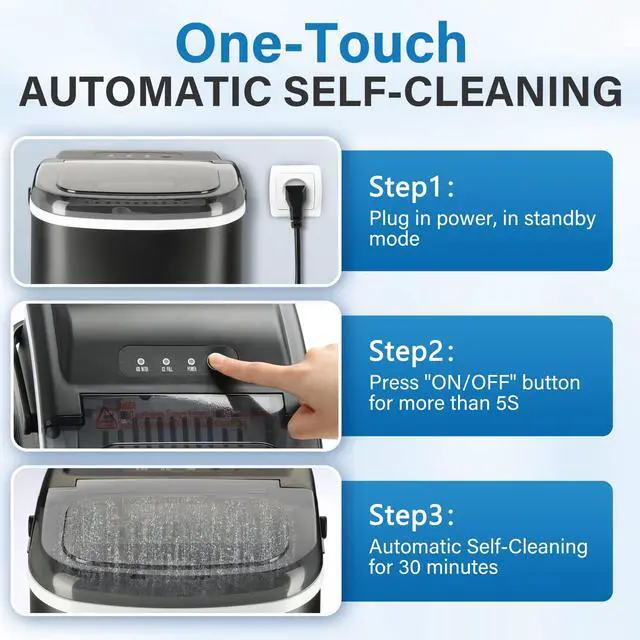 Alt view image 7 of 7 - Ice Maker for Countertop, Self-Cleaning, Portable Ice Machine with Scoop and Basket, 26lbs Ice/24Hrs, 6 Mins 9 Bullet Ice, 13.7lbs, for Home Kitchen Office, Black