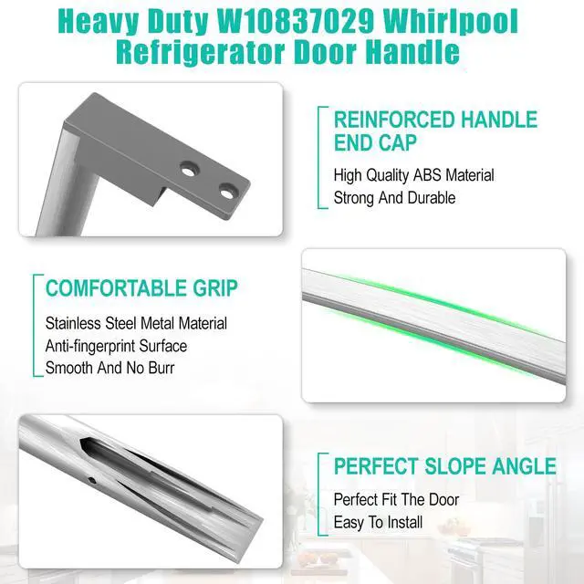 Alt view image 3 of 7 - Upgraded W10837029 Refrigerator Door Handle w/Set Screw Compatible with Whirlpool Refrigerator Handle, Stainless Steel Fridge Door Handle Replacement, Replace Part W10653471, 4338550