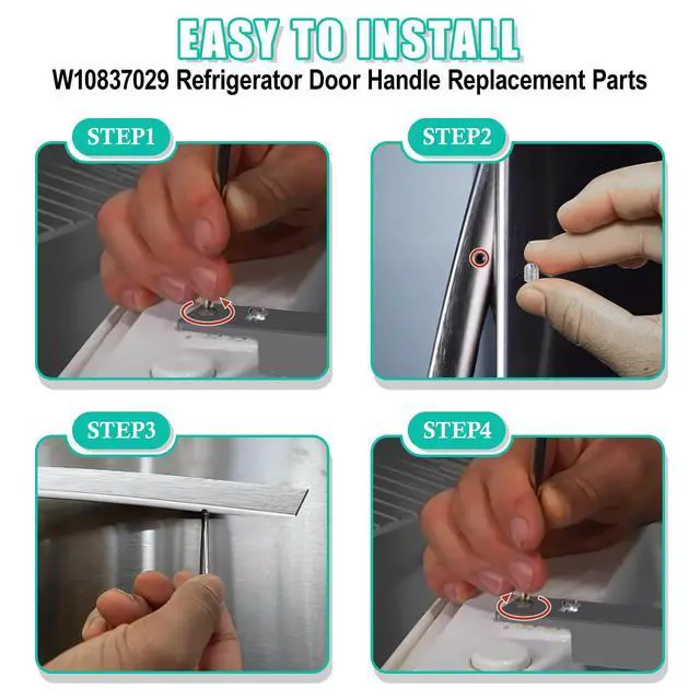 Alt view image 5 of 7 - Upgraded W10837029 Refrigerator Door Handle w/Set Screw Compatible with Whirlpool Refrigerator Handle, Stainless Steel Fridge Door Handle Replacement, Replace Part W10653471, 4338550