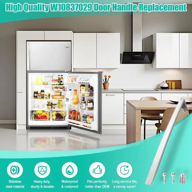 Alt view image 7 of 7 - Upgraded W10837029 Refrigerator Door Handle w/Set Screw Compatible with Whirlpool Refrigerator Handle, Stainless Steel Fridge Door Handle Replacement, Replace Part W10653471, 4338550