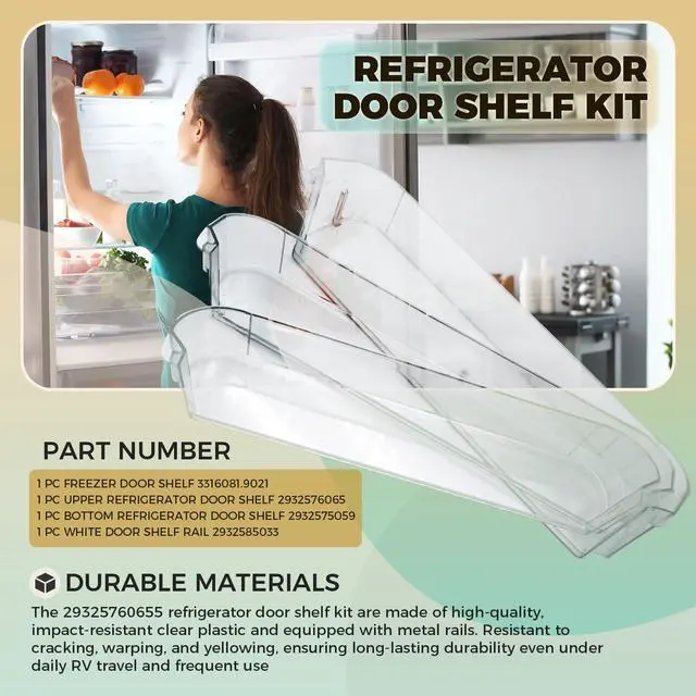Alt view image 2 of 7 - 29325760655 Refrigerator Door Shelves Compatible With Dometic Americana II RV Refrigerators, Refrigerator Door Clear Shelf Combo Kit, 4-Piece Kit
