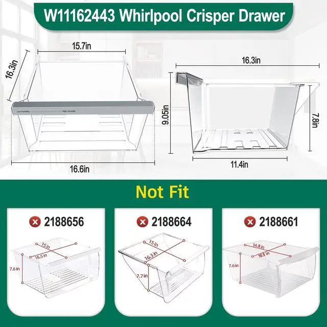 Alt view image 3 of 7 - UPGRADED W11162443 W11046494 Refrigerator Crisper Drawer Replacement Compatible with Whirlpool Crisper Drawer Whirlpool Fridge Drawer Replacement WRS325SDHZ WRS315SDHZ WRS325SDHZ01 Crisper Drawers