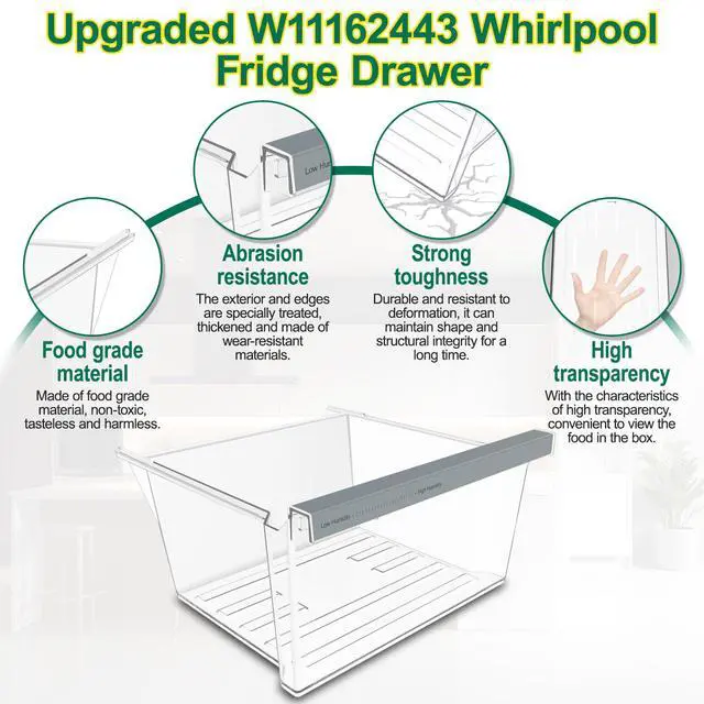 Alt view image 4 of 7 - UPGRADED W11162443 W11046494 Refrigerator Crisper Drawer Replacement Compatible with Whirlpool Crisper Drawer Whirlpool Fridge Drawer Replacement WRS325SDHZ WRS315SDHZ WRS325SDHZ01 Crisper Drawers