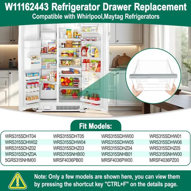 Alt view image 6 of 7 - UPGRADED W11162443 W11046494 Refrigerator Crisper Drawer Replacement Compatible with Whirlpool Crisper Drawer Whirlpool Fridge Drawer Replacement WRS325SDHZ WRS315SDHZ WRS325SDHZ01 Crisper Drawers