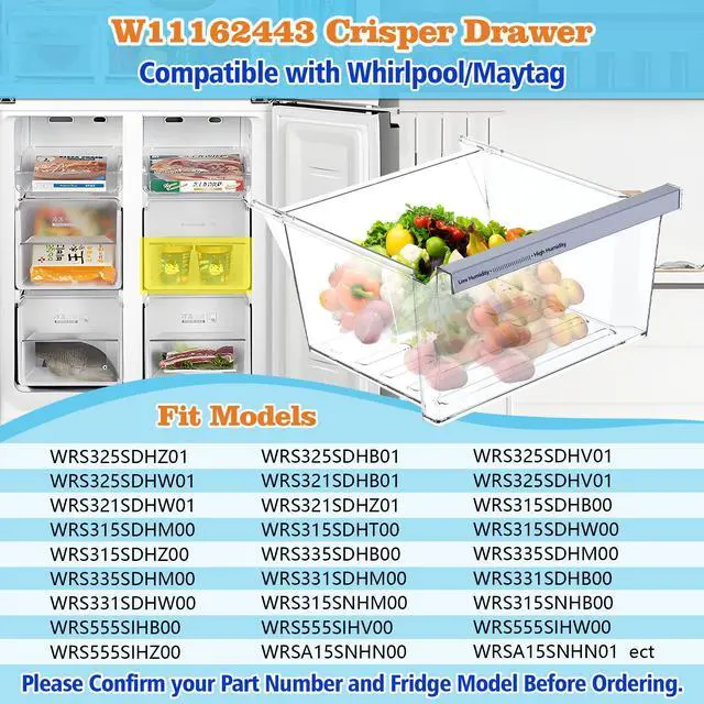 Alt view image 2 of 7 - W11162443 W11046494SxS Replacement for refrigerator freshness drawer Compatible with Whirlpool, Maytag Refrigerator. W11162443 Crisper Replace for whirlpool, refrigerator drawer