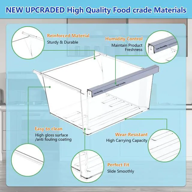 Alt view image 3 of 7 - W11162443 W11046494SxS Replacement for refrigerator freshness drawer Compatible with Whirlpool, Maytag Refrigerator. W11162443 Crisper Replace for whirlpool, refrigerator drawer