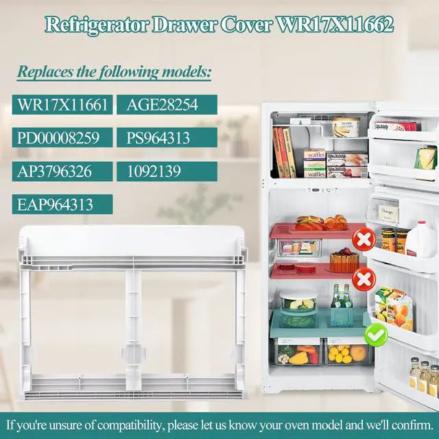 Alt view image 3 of 7 - UPGRADED WR17X11662 Vegetable Pan Cover Frame (no glass) Compatible with GE, Hotpoint Refrigerator, WR17X11661 Refrigerator Drawer Cover replace 1092139, AP3796326, EAP964313 Crisper Cover Frame