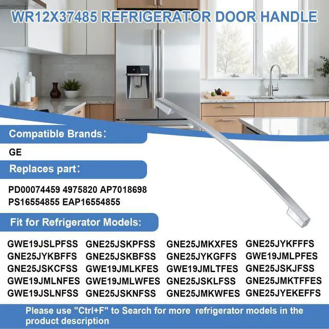 Alt view image 2 of 7 - WR12X37485 Refrigerator Door Handle Compatible with GE Refrigerator,Stainless Freezer Door Handle Replace for PD00074459 4975820 AP7018698 PS16554855 EAP16554855