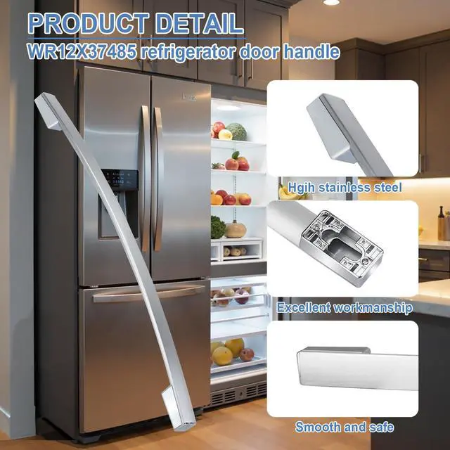 Alt view image 5 of 7 - WR12X37485 Refrigerator Door Handle Compatible with GE Refrigerator,Stainless Freezer Door Handle Replace for PD00074459 4975820 AP7018698 PS16554855 EAP16554855