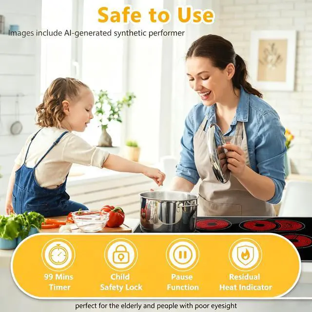 Alt view image 2 of 7 - 30 Inch Electric Cooktop, 4 Burner Built-In Radiant Ceramic Stove Top | 30 inch built-in radiant ceramic cooktop, 4 burners, 220-240V hardwired, touch control, flat-bottom cookware