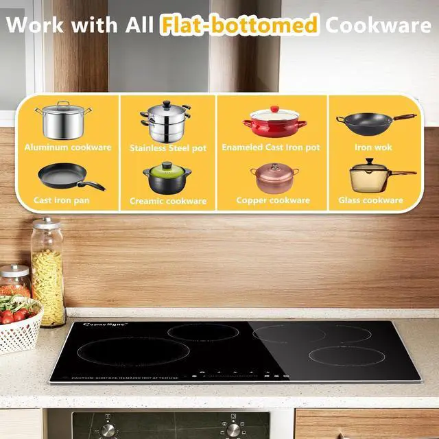 Alt view image 4 of 7 - 30 Inch Electric Cooktop, 4 Burner Built-In Radiant Ceramic Stove Top | 30 inch built-in radiant ceramic cooktop, 4 burners, 220-240V hardwired, touch control, flat-bottom cookware
