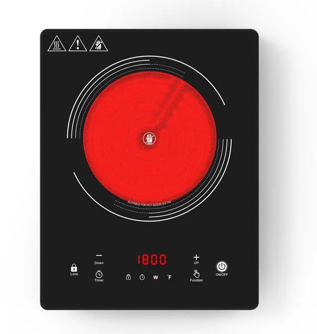 Main image of Single Burner Electric Cooktop,110V 1800W Electric Stove Top with LED Touch Control,10 Power Levels, 4HTimer, Safety Lock, portable cooktop Overheat protection