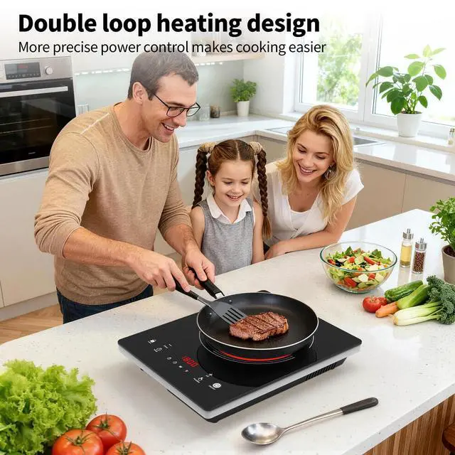 Alt view image 6 of 7 - Single Burner Electric Cooktop,110V 1800W Electric Stove Top with LED Touch Control,10 Power Levels, 4HTimer, Safety Lock, portable cooktop Overheat protection
