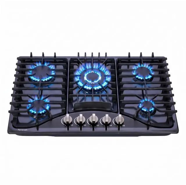 Main image of Gas Cooktop 30 Inch, 5 Burners Built-in Stove Top Stainless Steel Propane/Natural Gas Convertible Sealed Dual Fuel Cooktop (Black)