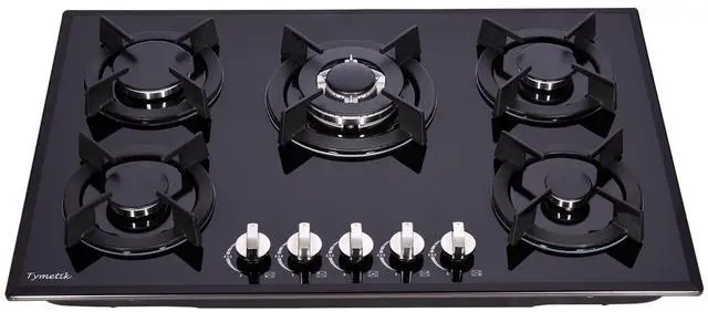 Main image of Gas Cooktop 30 Inch, Built-in Tempered Glass Gas Stovetop 5 High Efficiency Burners Gas Stove Top Propane/Natural Gas Convertible Gas Hob (Black)