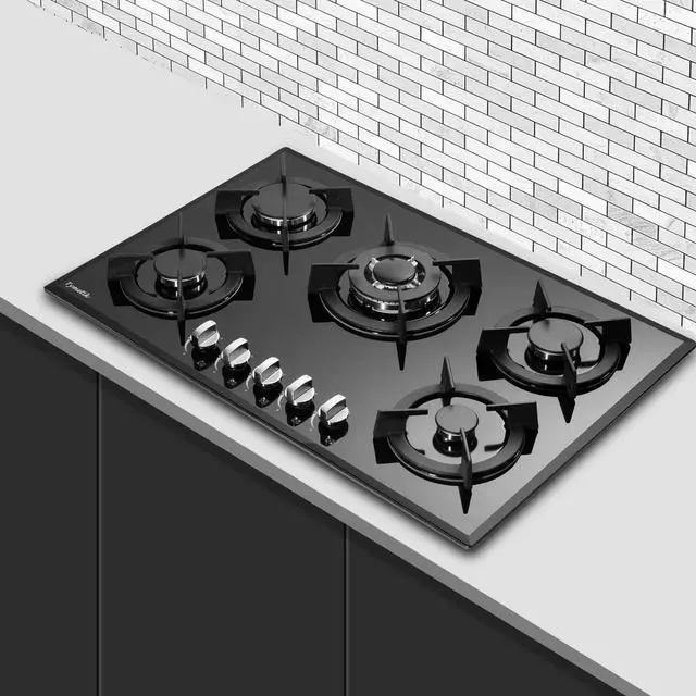 Alt view image 6 of 7 - Gas Cooktop 30 Inch, Built-in Tempered Glass Gas Stovetop 5 High Efficiency Burners Gas Stove Top Propane/Natural Gas Convertible Gas Hob (Black)