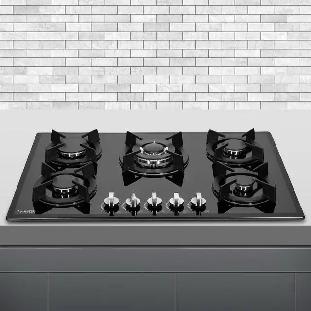 Alt view image 7 of 7 - Gas Cooktop 30 Inch, Built-in Tempered Glass Gas Stovetop 5 High Efficiency Burners Gas Stove Top Propane/Natural Gas Convertible Gas Hob (Black)