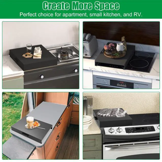 Alt view image 6 of 7 - Stove Top Cover, Heavy Duty Metal Gas Stove Cover Board with Handle, 15"L x 22"W x 3"H Noodle Board for Cooktop, Gas/Electric Stove, Expanding Kitchen Space & Easy to Clean