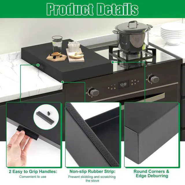 Alt view image 4 of 7 - Stove Top Cover, Heavy Duty Metal Gas Stove Cover Board with Handle, 15"L x 22"W x 3"H Noodle Board for Cooktop, Gas/Electric Stove, Expanding Kitchen Space & Easy to Clean