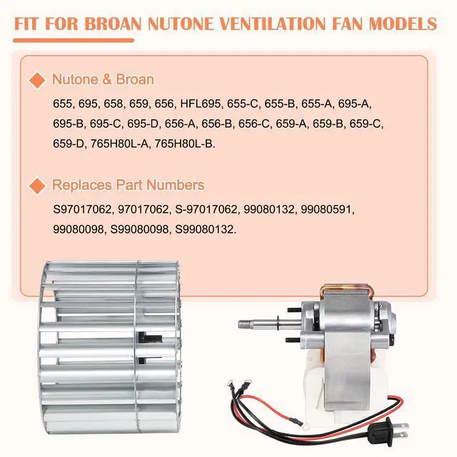 Alt view image 2 of 7 - S97017062 97017062 Heater Motor & Blower Wheel Assembly for Broan Nutone 655 695 658 659 656 HFL695 Ventilation Fan 655-C, 655-A, 695-B, 656-B, 656-C Bathroom Exhaust Fan Replacement Parts