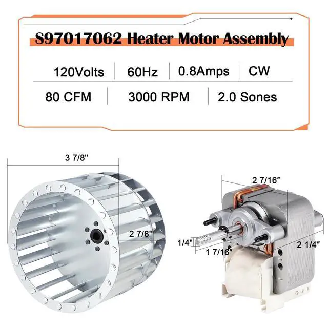 Alt view image 3 of 7 - S97017062 97017062 Heater Motor & Blower Wheel Assembly for Broan Nutone 655 695 658 659 656 HFL695 Ventilation Fan 655-C, 655-A, 695-B, 656-B, 656-C Bathroom Exhaust Fan Replacement Parts