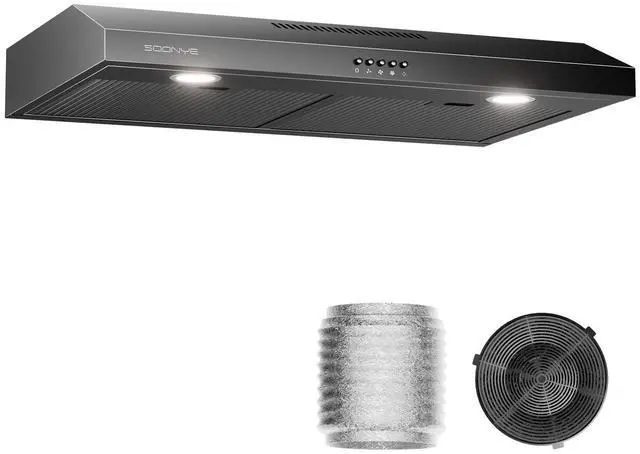 Main image of Under Cabinet Range Hood 36 inch 250 CFM Matte Black with LED Lights | with LED Lights, Under Cabinet Mount, 250 CFM Airflow, Matte Black Finish, 36 in Width