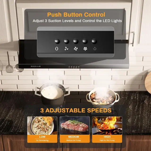 Alt view image 5 of 7 - Under Cabinet Range Hood 36 inch 250 CFM Matte Black with LED Lights | with LED Lights, Under Cabinet Mount, 250 CFM Airflow, Matte Black Finish, 36 in Width