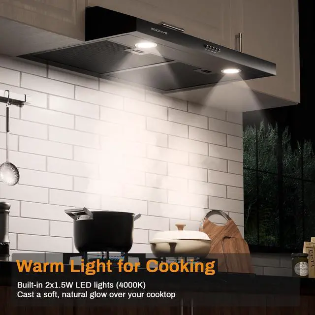 Alt view image 7 of 7 - Under Cabinet Range Hood 36 inch 250 CFM Matte Black with LED Lights | with LED Lights, Under Cabinet Mount, 250 CFM Airflow, Matte Black Finish, 36 in Width