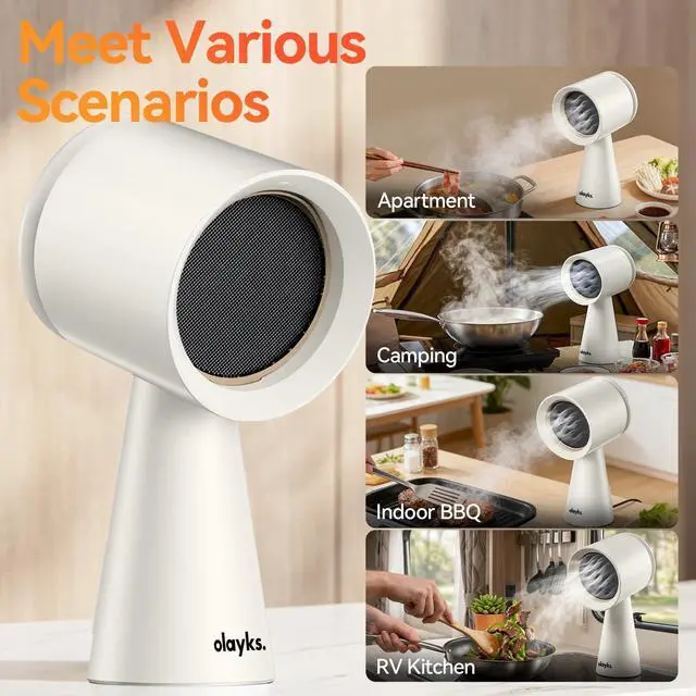Alt view image 3 of 7 - Portable Range Hood, Countertop Kitchen Exhaust Fan with 3 Speeds, White | Desktop Range Hood with 5-layer Filtration, Large Oil Collection Cup, Low Noise for Dorm, RV Kitchen, BBQ, Hot Pot, Wired