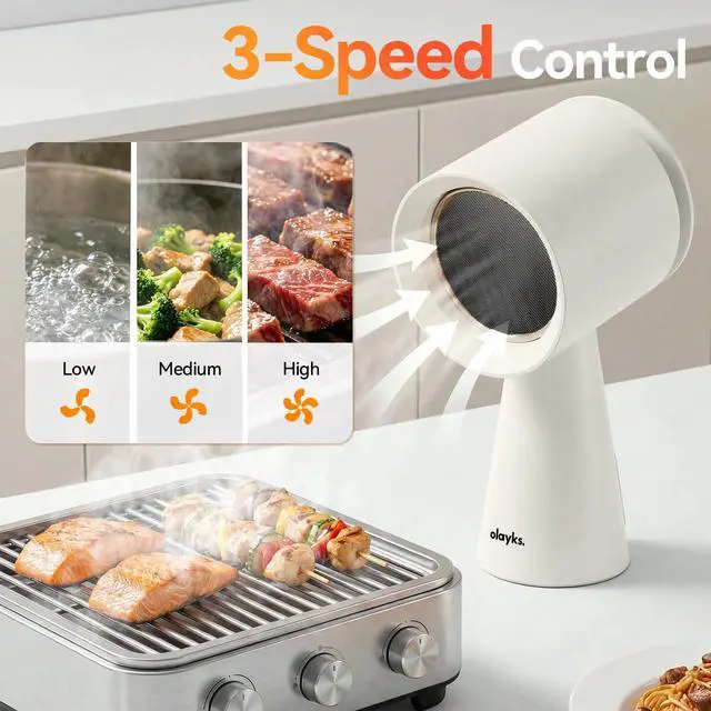 Alt view image 4 of 7 - Portable Range Hood, Countertop Kitchen Exhaust Fan with 3 Speeds, White | Desktop Range Hood with 5-layer Filtration, Large Oil Collection Cup, Low Noise for Dorm, RV Kitchen, BBQ, Hot Pot, Wired