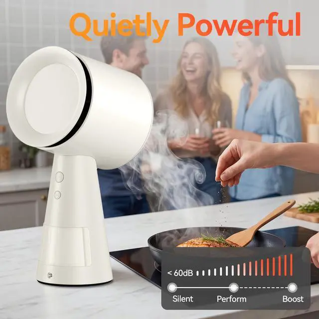 Alt view image 5 of 7 - Portable Range Hood, Countertop Kitchen Exhaust Fan with 3 Speeds, White | Desktop Range Hood with 5-layer Filtration, Large Oil Collection Cup, Low Noise for Dorm, RV Kitchen, BBQ, Hot Pot, Wired