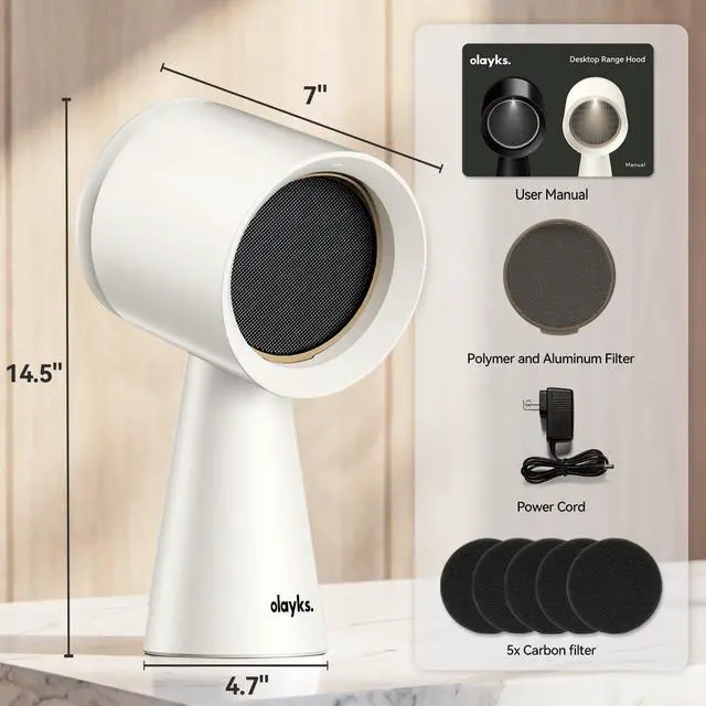 Alt view image 7 of 7 - Portable Range Hood, Countertop Kitchen Exhaust Fan with 3 Speeds, White | Desktop Range Hood with 5-layer Filtration, Large Oil Collection Cup, Low Noise for Dorm, RV Kitchen, BBQ, Hot Pot, Wired