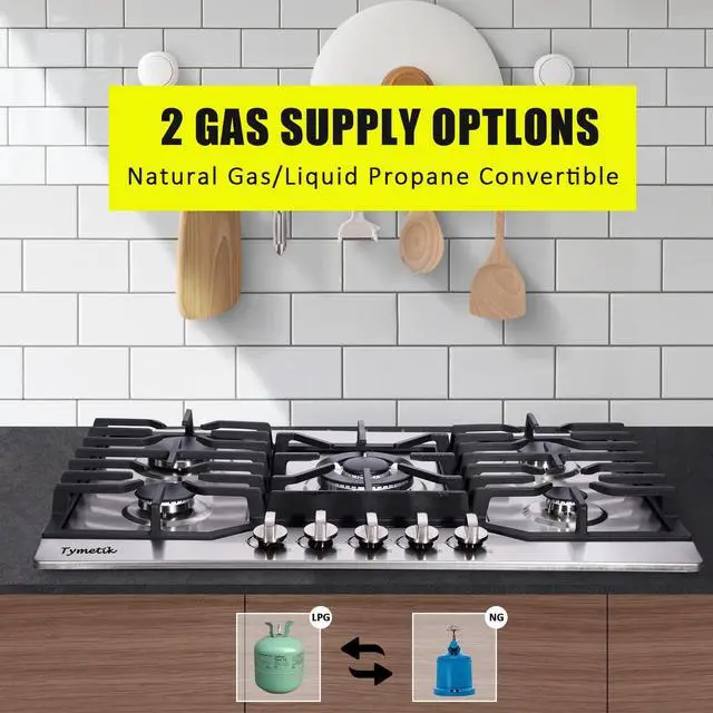 Alt view image 3 of 7 - Gas Cooktop 30 Inch, 5 High Efficiency Burners Gas Stovetop Stainless Steel Built-in Gas Stove Top Propane/Natural Gas Convertible Gas Hob