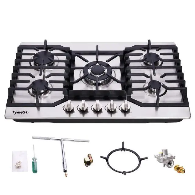 Alt view image 7 of 7 - Gas Cooktop 30 Inch, 5 High Efficiency Burners Gas Stovetop Stainless Steel Built-in Gas Stove Top Propane/Natural Gas Convertible Gas Hob